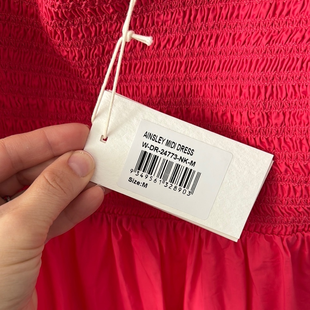 Auguste The Label Red Smocked Midi Dress Nwt Medium — image 4 of 6